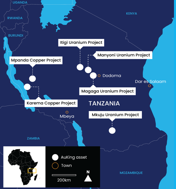 Map showing all of the Tanzanian Projects owned by AuKing
